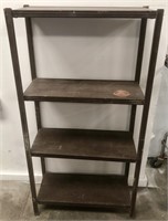 Brown metal shelving, four shelves