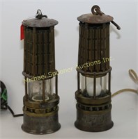 PAIR WOLF GERMAN MINING LAMPS ELECTRIC CONVERSION