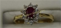 ENGLISH 18K OVAL RUBY AND DIAMOND RING