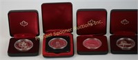 4 CANADIAN SILVER PROOF CASED DOLLARS 1977-86