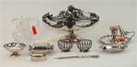 LOT SMALL SILVER PLATE AND CRYSTAL/GLASS  ITEMS