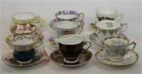 NINE ENGLISH CUPS AND SAUCERS