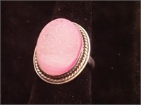 Sterling Silver & Rough Pink Stone Ring ~ Size 7