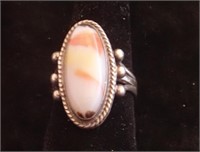 Sterling Silver & Orange White Ring ~ Size 7