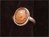 Sterling Silver & Amber Ring ~ Size 6.5 - 7