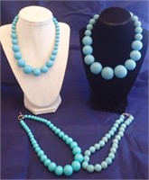 Vintage Costume Blue Acrylic Bead Necklaces