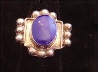 Sterling Silver & Blue Enamel Ring ~ Size 7