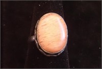Sterling Silver & Peach Stone Ring ~ Size 7