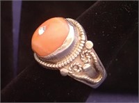 Peach & CZ Stone Ring ~ Adjustable