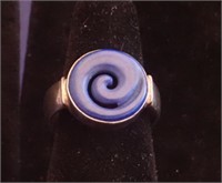 Sterling Silver & Blue Swirl Ring ~ Size 6.5