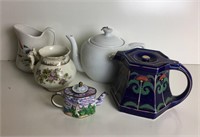 Four Ceramic Teapots & a Pitcher