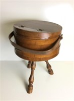 Wooden Cheese Box Sewing Bin on Turned Legs