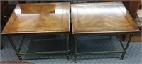 2 End Tables- Wood, Glass &  Brass