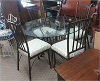 Metal & Glass Round Table & 4 Chairs