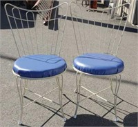 2 Nice Iron Chairs w/ Blue Seats
