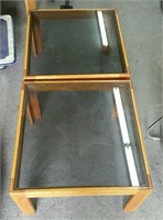 2 Square Tables w/Wood Frame, Glass Top
