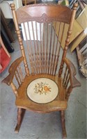 Oak Rocking Chair w/Needlepoint Seat