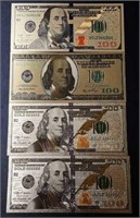 (4) Novelty Gold Plated $100 Banknotes