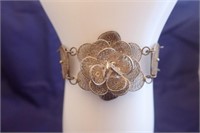 Vintage Double Clasp Flower Bracelet - Sterling?