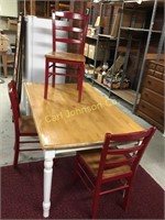 FARMHOUSE KITCHEN TABLE W/3 RED CHAIRS