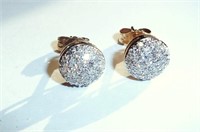 Boucles d'oreilles Cabochon Vrais Diamants, Or 14k