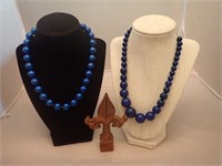 Vintage You & I Blue Bead Necklaces & Iron Finial