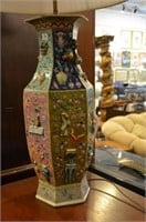 Chinese famille rose molded porcelain vase as lamp