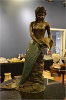 Large patinated bronze mermaid sculpture