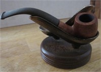 Vintage Brass & Wood Dual Pipe Holder