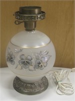 Vintage Hand Painted Glass Orb Table Lamp 13"H