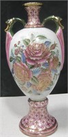 14"H Vintage Styled Raised Enamel Floral Vase