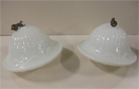 2 Vtg Greenish Tint Milk Glass Light Bulb Covers