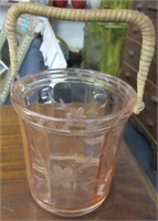 6" Pink Depression Glass Etched Ice Bucket