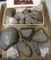 Box of Agate Slices and Various Other Minerals