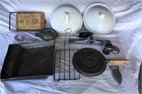 Toaster, Rack, Pans, Brass Lanterns, Mirror & More