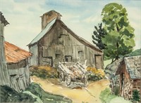 R. J. MODDLE Watercolor of Village Scene on Paper
