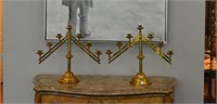 Pair of adjustable brass candelabras