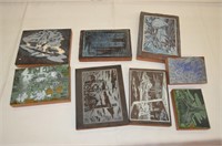 8pc Carved Wood Block & Other Printing Plates