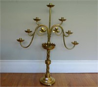 Large brass seven branch floor candelabra