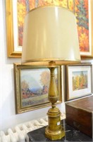 Pair of gilt and oil spot painted table lamps