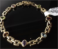 14kt Rectangle Link W Colored Stones 7.7dwt
