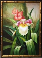 Oil On Canvas Of Flowers In Gilt Frame
