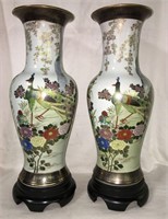 Pair Of Oriental Porcelain Hand Painted Vases