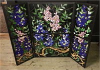 Floral Leaded Art Glass Triple Screen