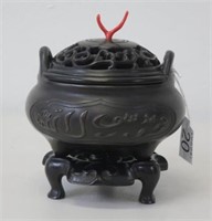 Fine Chinese bronze censor with zitan coral lid