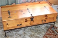 Wrought-Iron Base Handmade Wood Trunk/Table