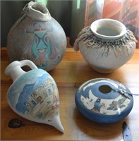 4 Pieces Southwestern Pottery & Gourd