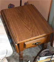 Wooden Drop-Leaf, Single-Drawer End Table