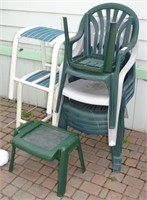 Lot of 6 Plastic Patio Chairs W/ Extras