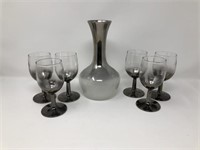 Silver Glass Wine Carafe And Glasses